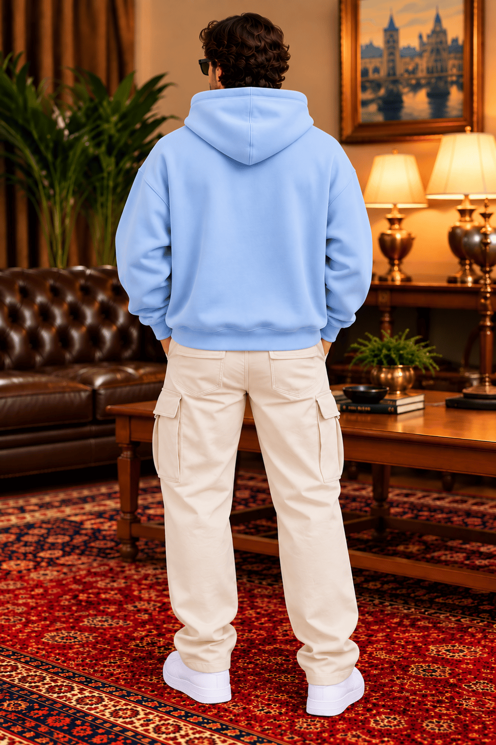 Bebe Mavisi Oversize Erkek Kapüşonlu Sweatshirt