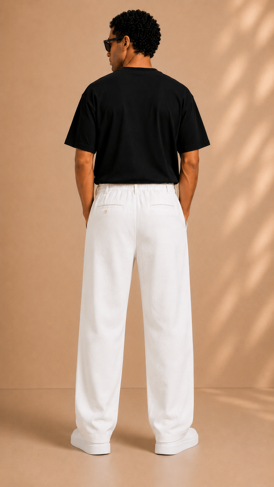 Beyaz Keten Baggy Fit Erkek Pantolon