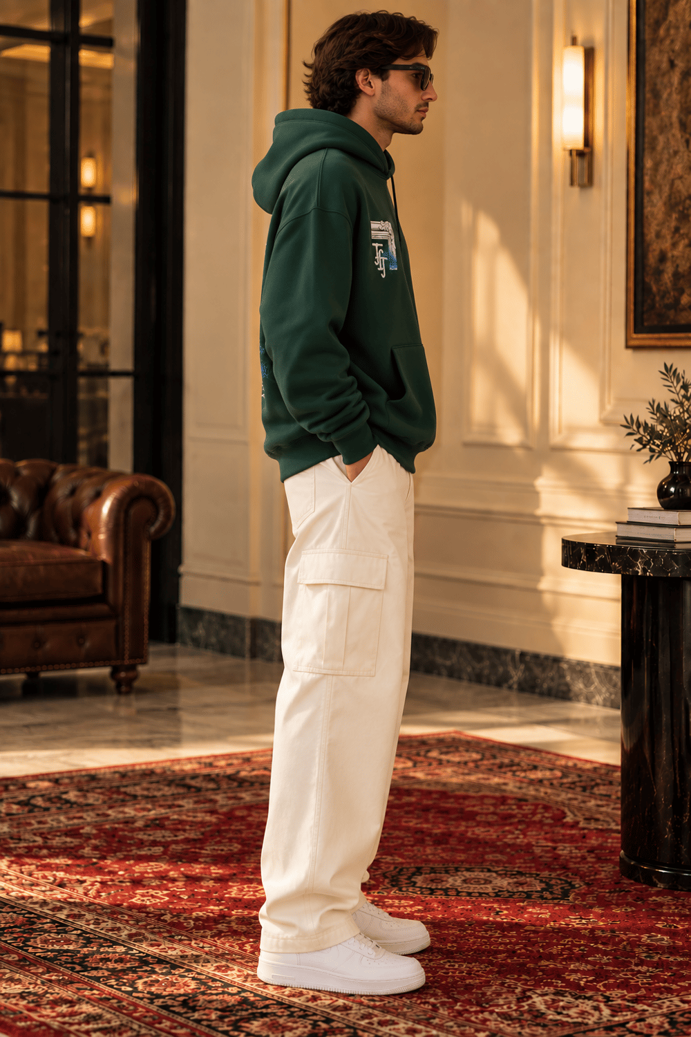Loyalty Orman Yeşili Oversize Baskılı Kapüşonlu Sweatshirt