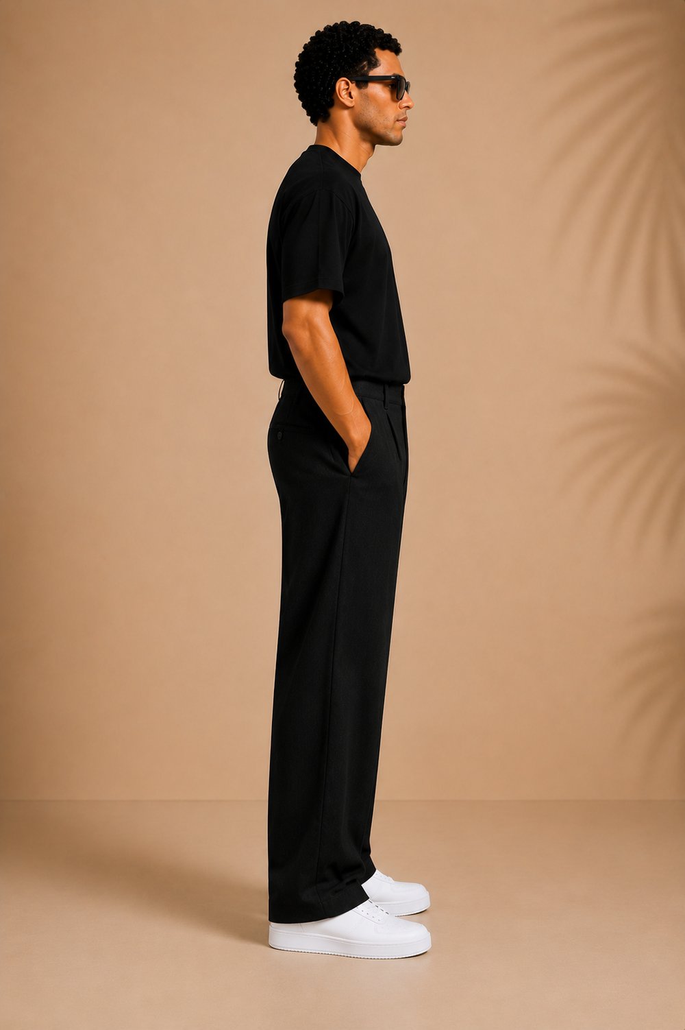 Siyah Keten Baggy Fit Erkek Pantolon