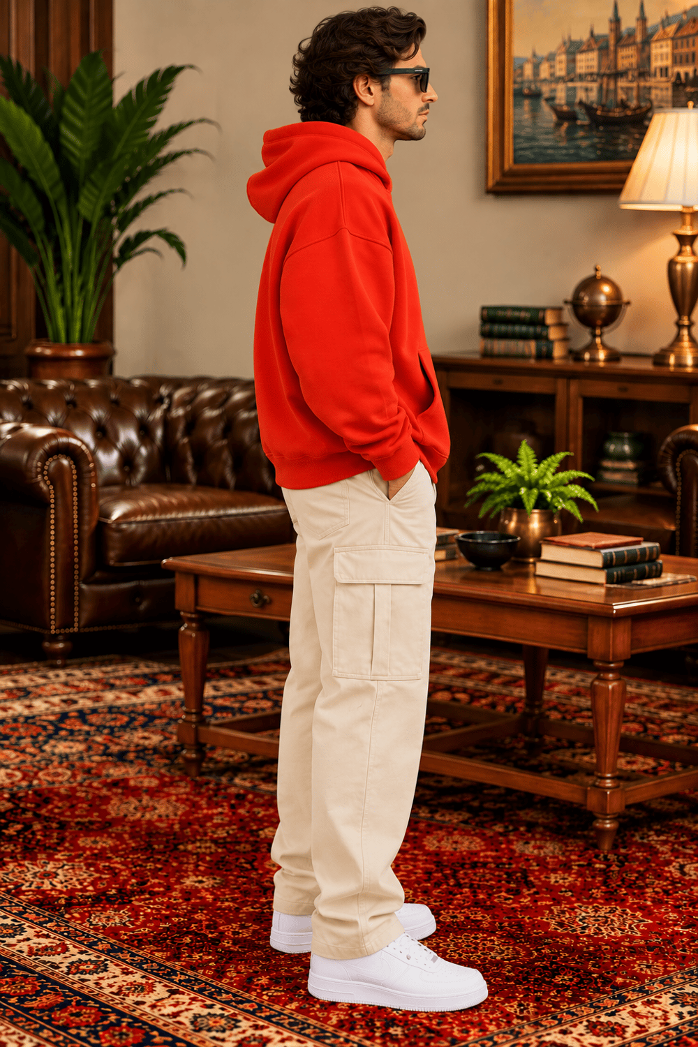 Kırmızı Oversize Erkek Kapüşonlu Sweatshirt