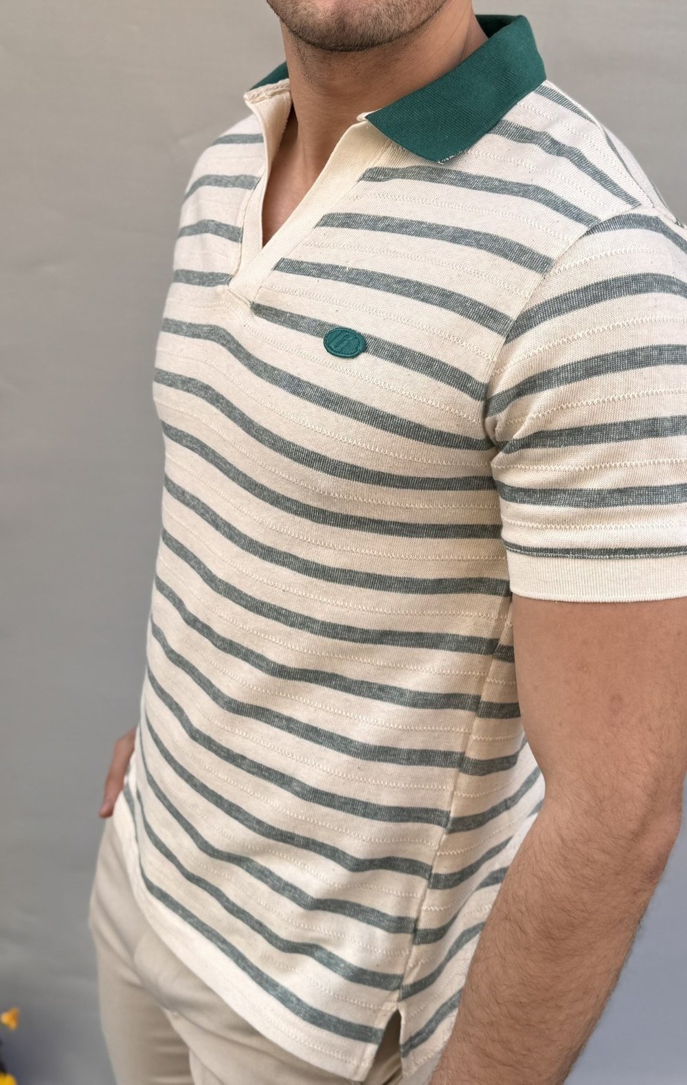 Çizgili Yakalı Triko T-shirt