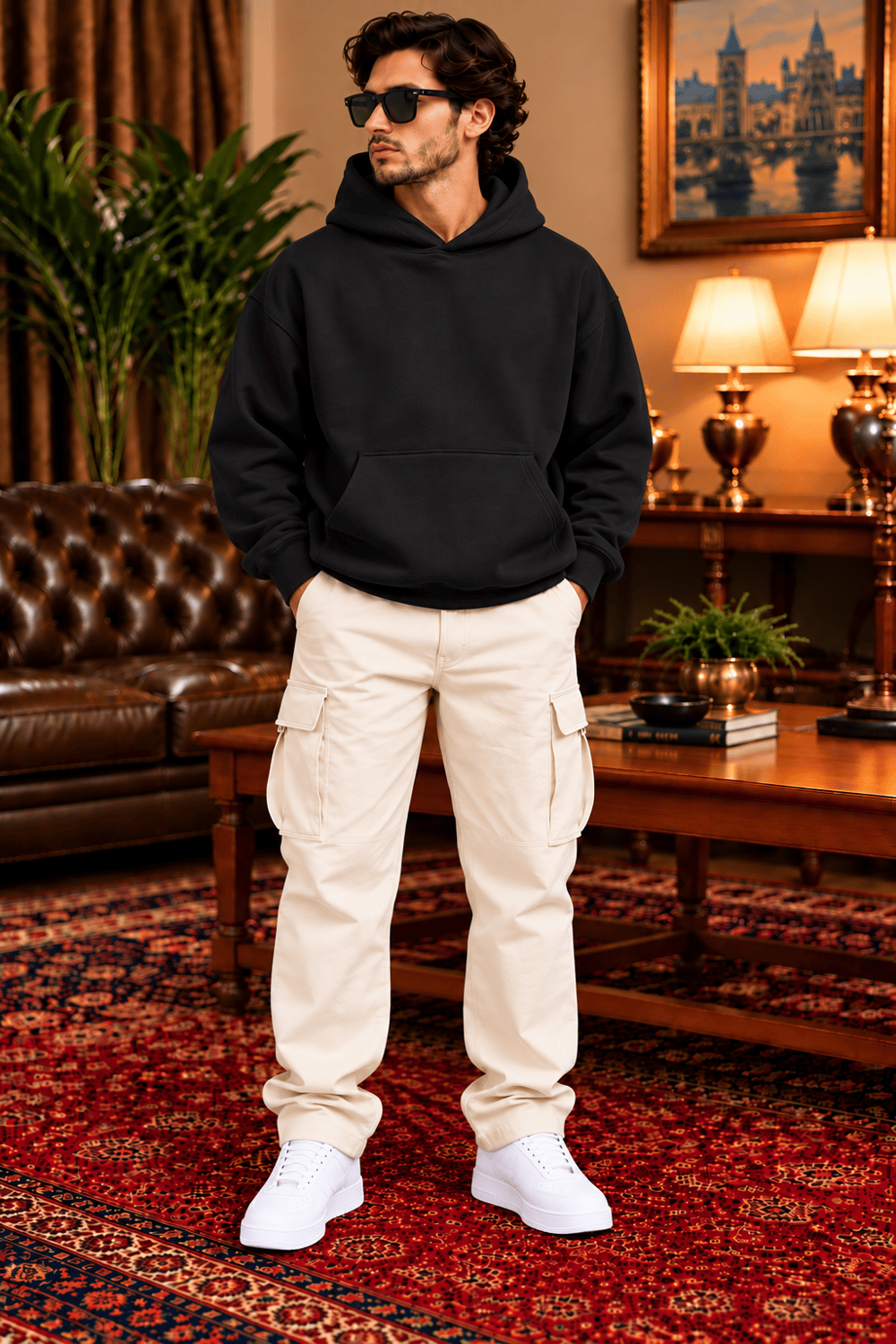 Siyah Oversize Erkek Kapüşonlu Sweatshirt