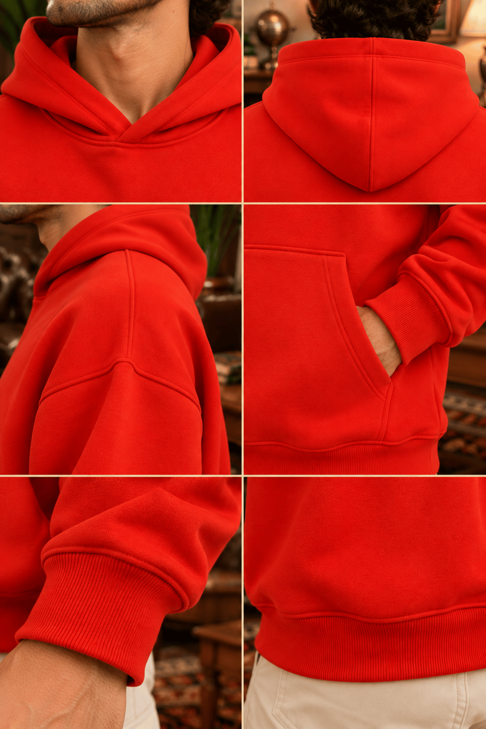 Kırmızı Oversize Erkek Kapüşonlu Sweatshirt