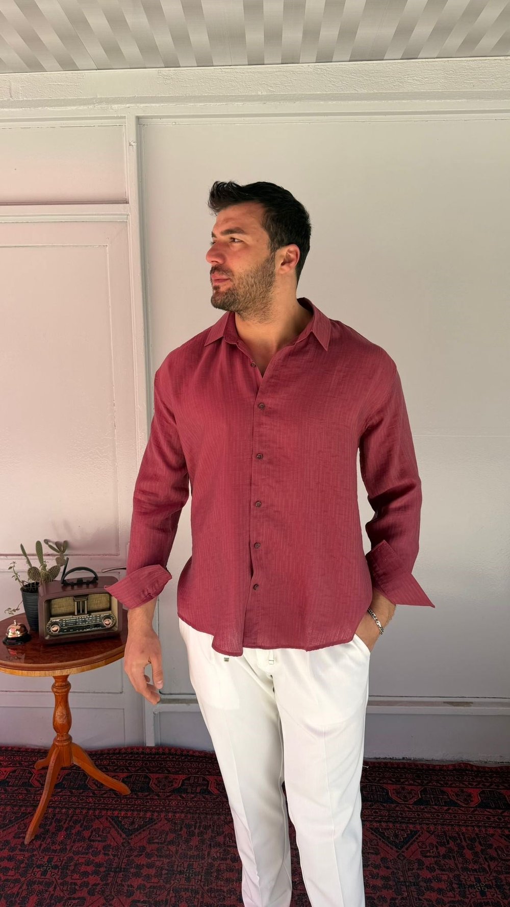 CasualMentr Bordo Oversize Erkek Gömlek