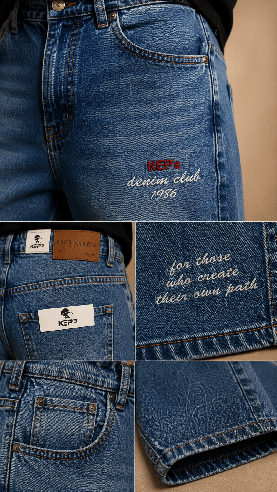 Koyu Mavi Desenli Wide Leg Baggy Jean