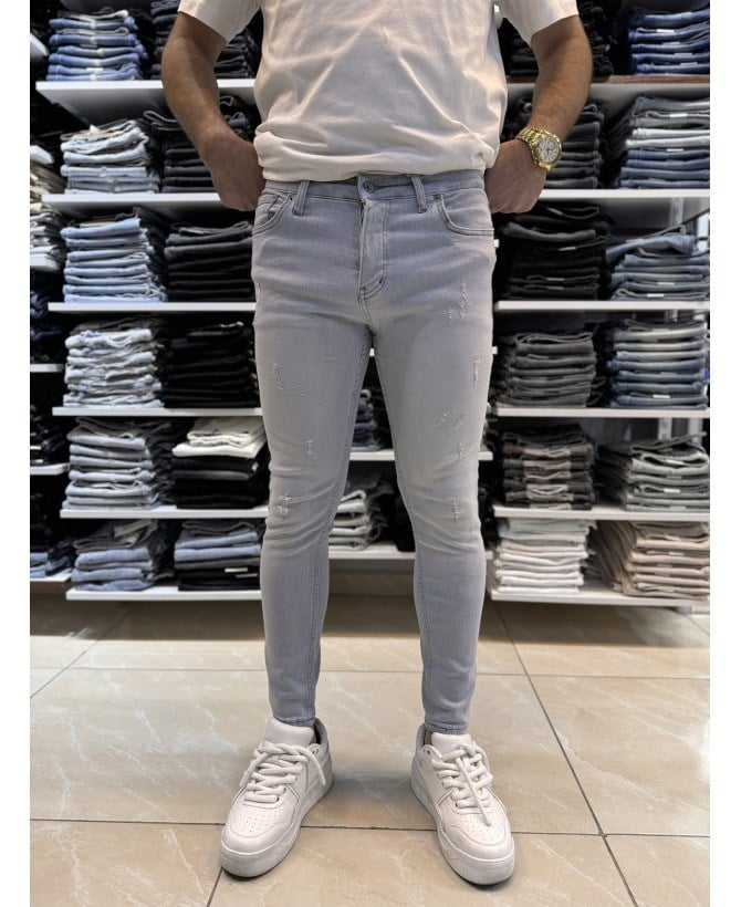 Eskitme Detay Gri Skinny Fit Jean