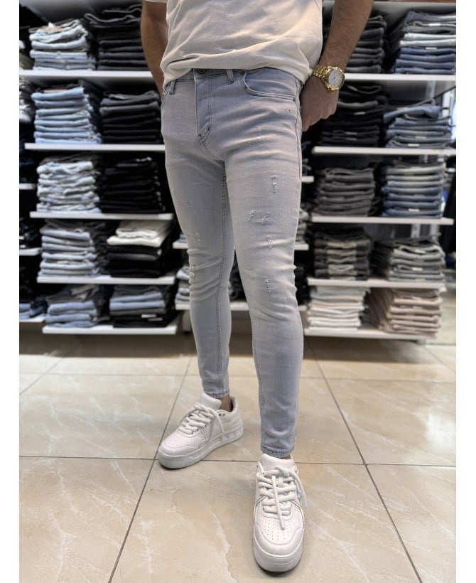 Eskitme Detay Gri Skinny Fit Jean