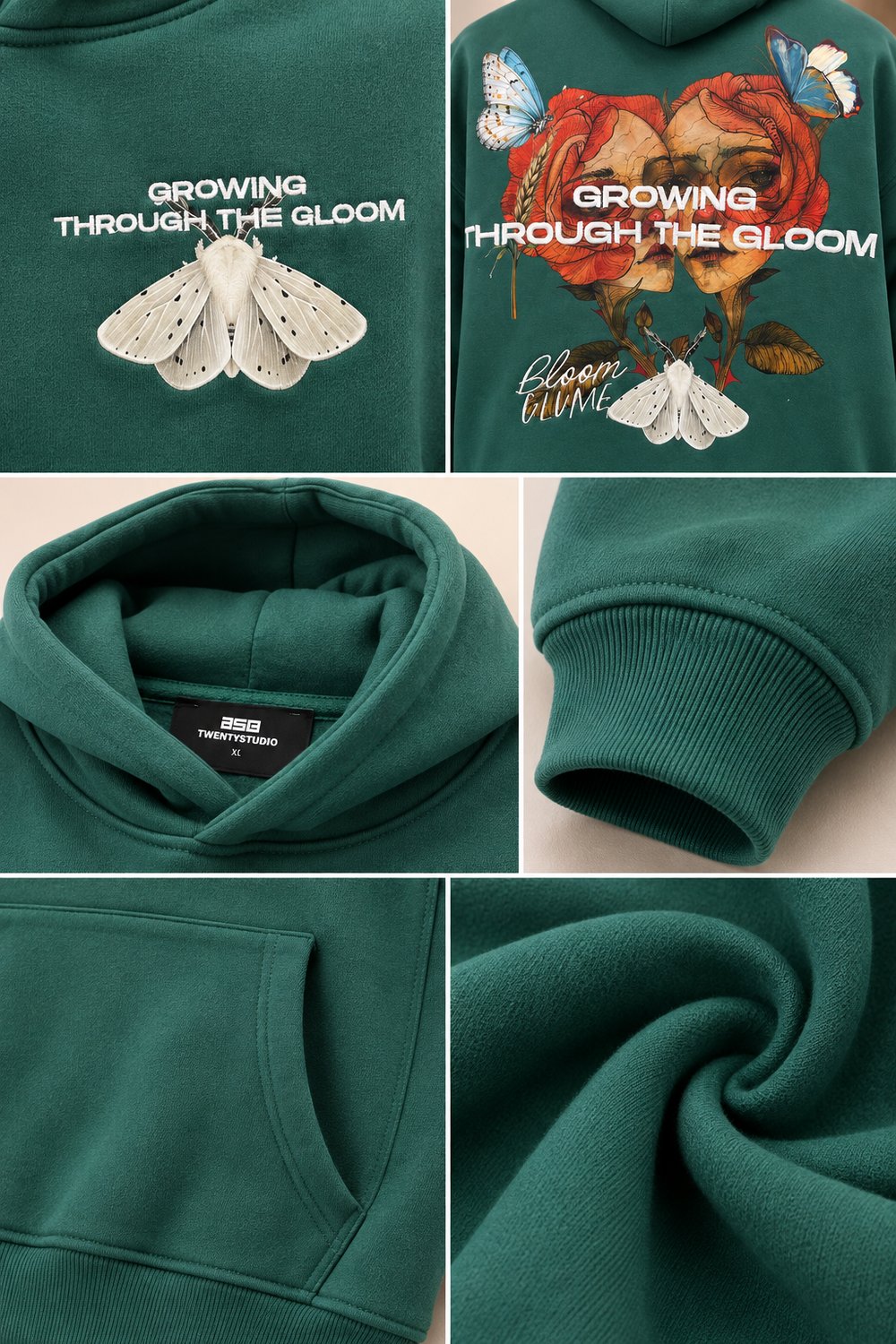 Koyu Yeşil Grafik Baskılı Erkek Hoodie