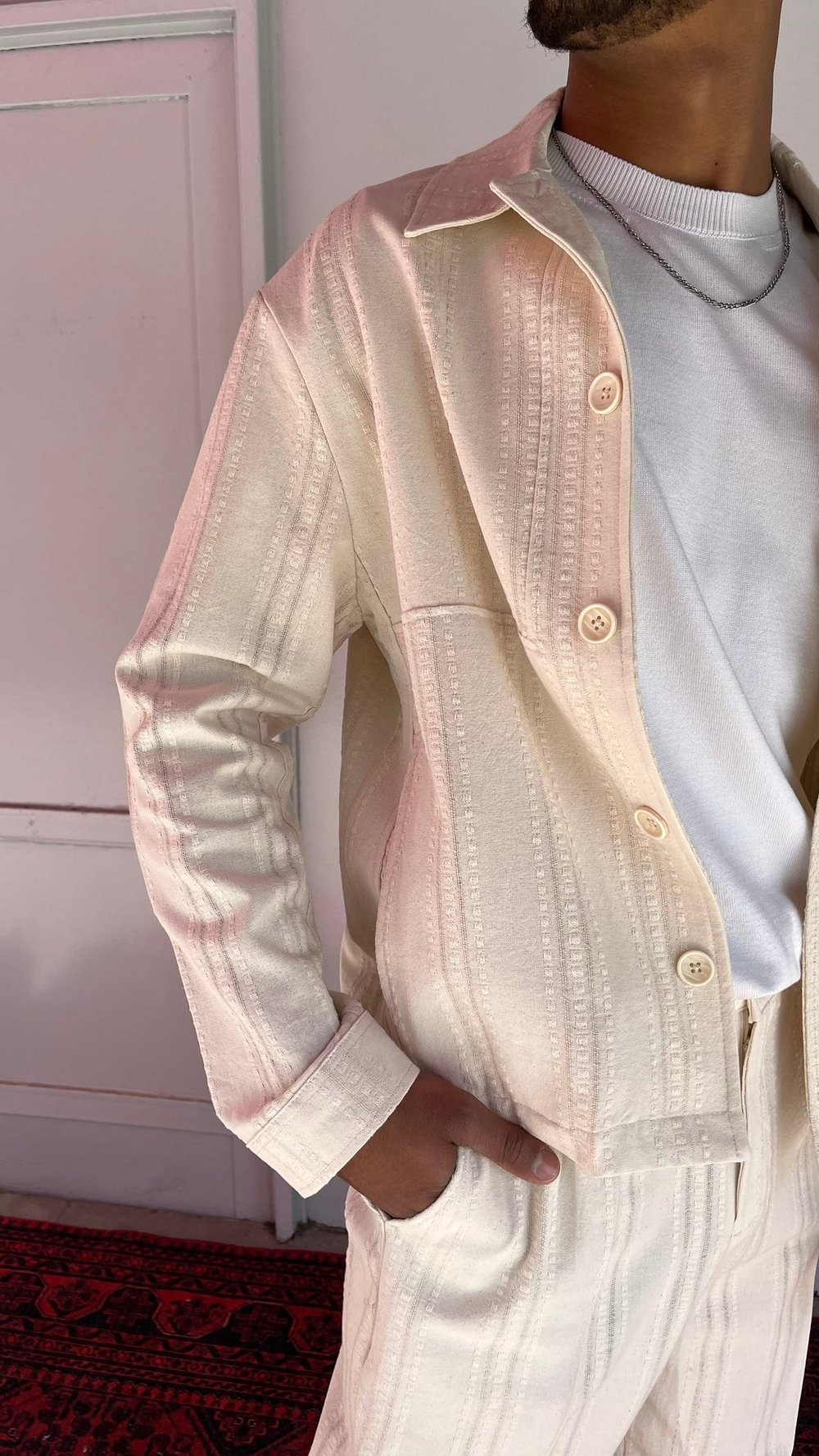Casualment Ivory Stripe Premium Takım – Bej