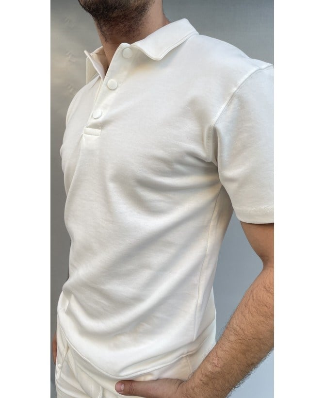 Casual Men Beyaz Polo Yaka Slim Fit T-Shirt