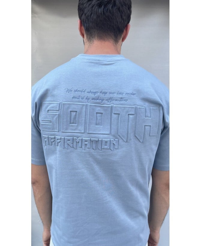 Casual Men South Kabartma Baskılı Oversize Mavi T-Shirt