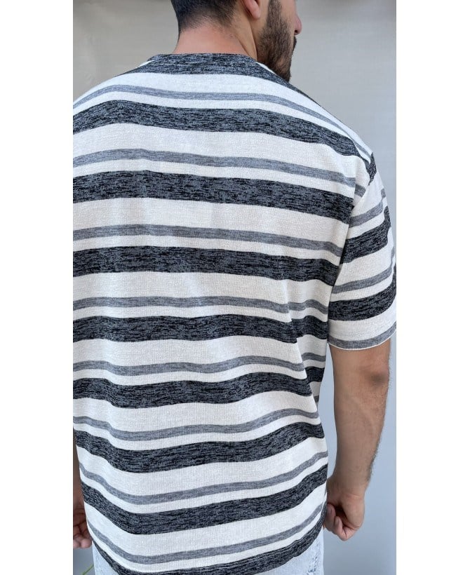 Renkli Çizgili Oversize İnce Triko T-shirt