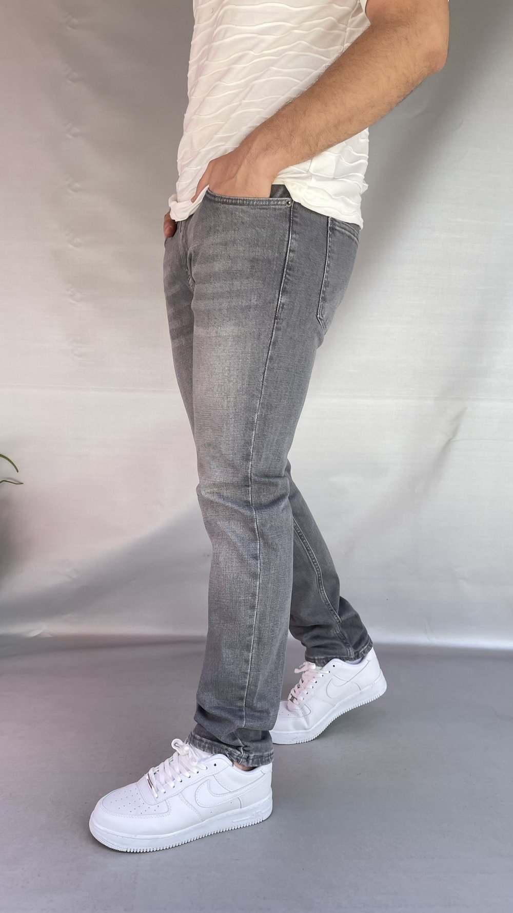 Gri Düz Slim Fit Jean
