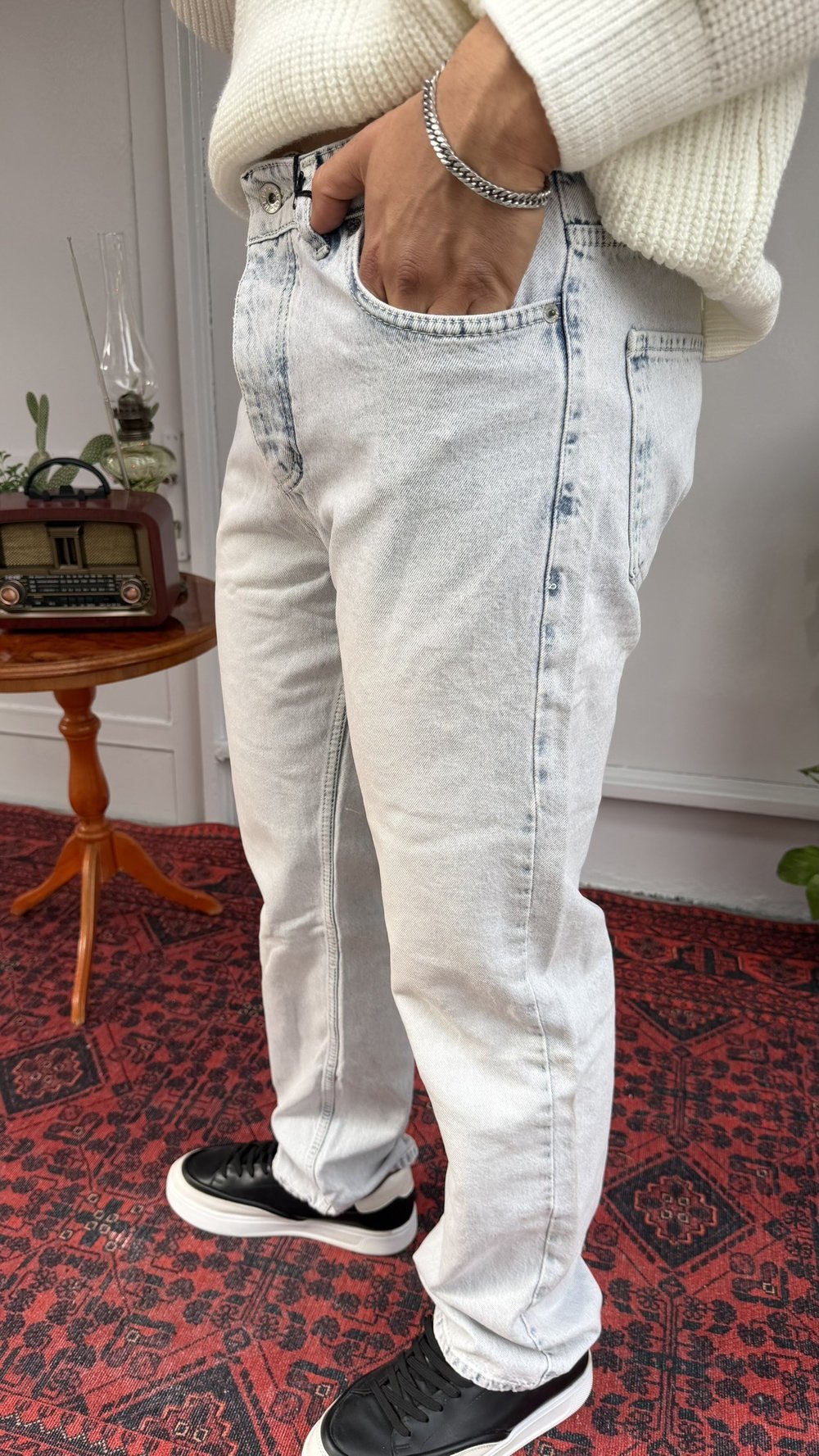 Keps Kar Yıkamalı Düz Baggy Jean
