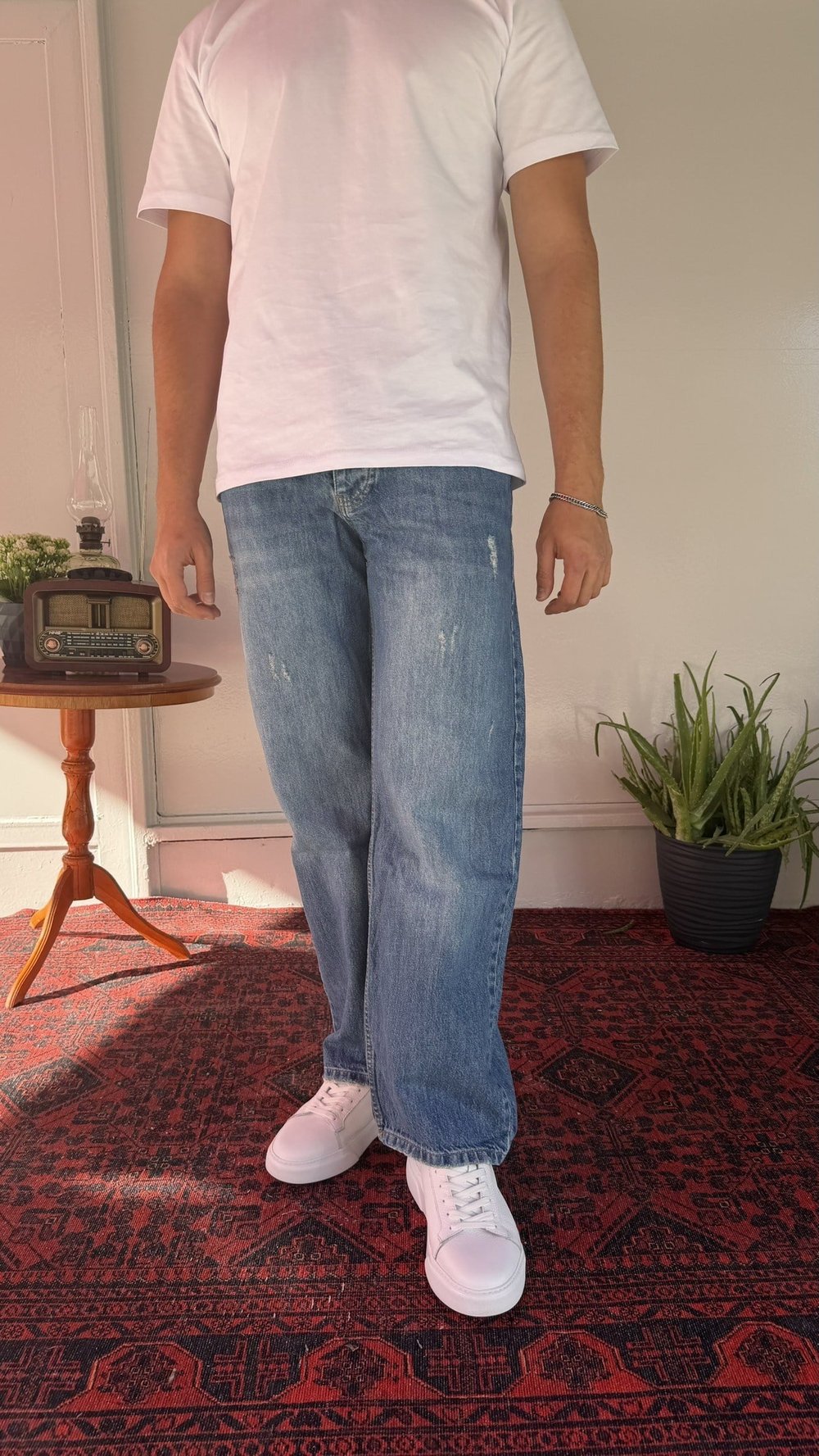 Casual Men Vintage Blue Baggy Jean Pantolon