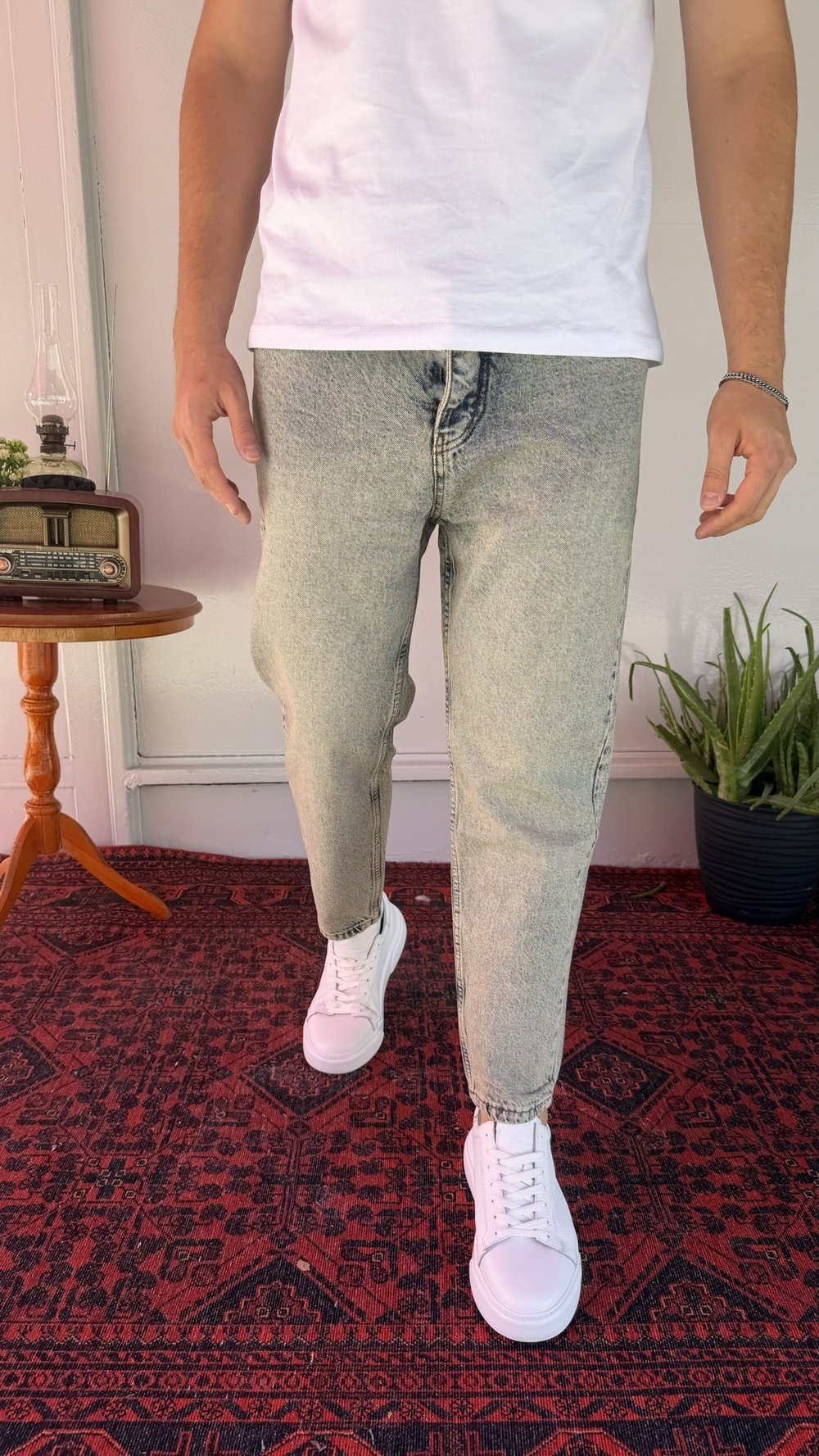 Yeşil Kar Yıkamalı Boyfriend Jean