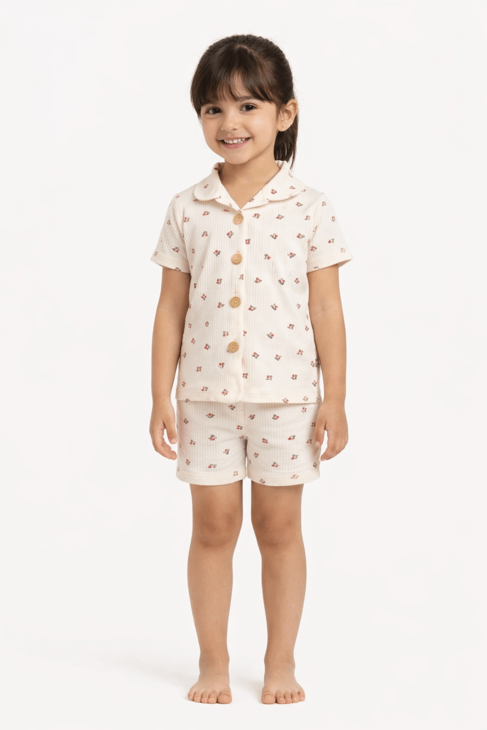 I LOVE desenli düğmeli kız çocuk pijama takımı 2-10 yaş