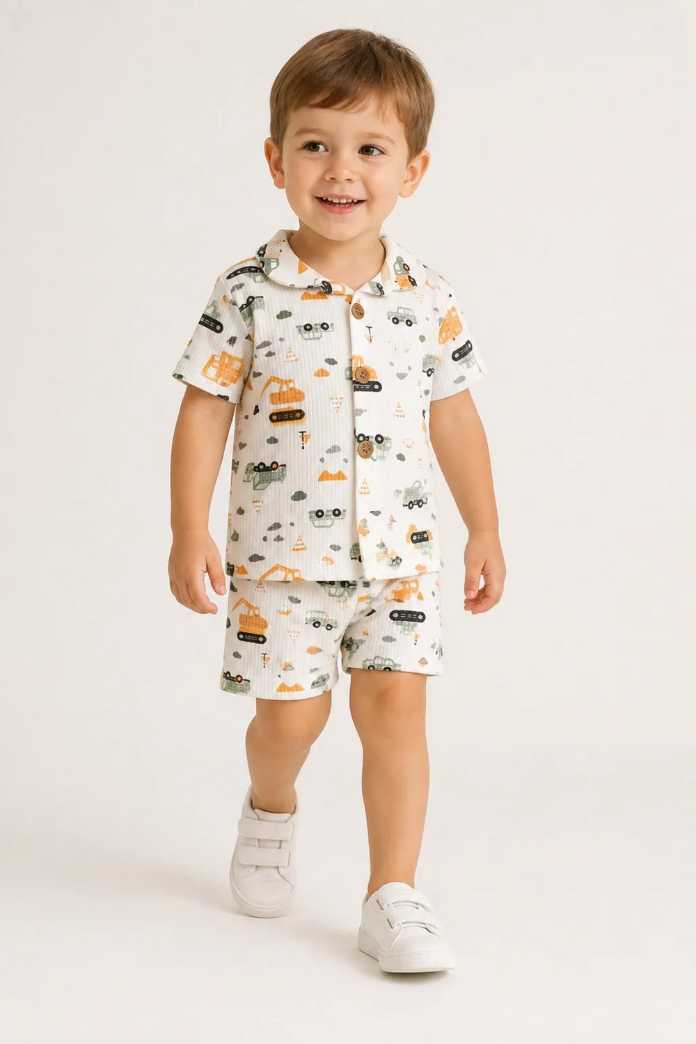 kepçe desenli raporlu erkek çocuk şortlu pijama  takımı