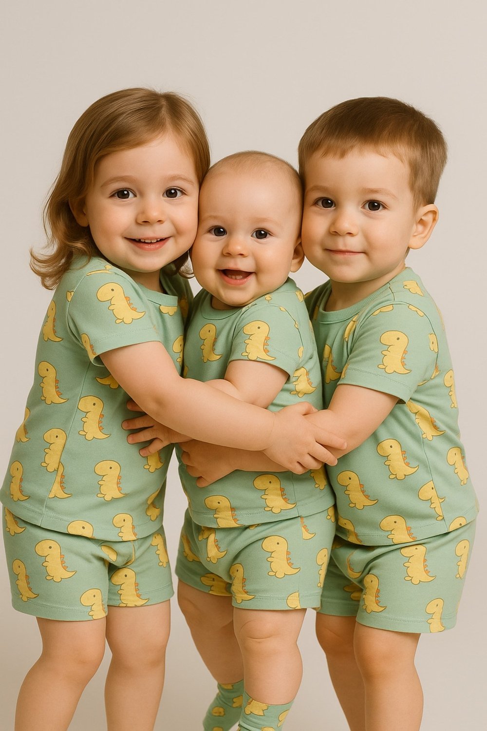 Pamuklu Dinozor Desenli Geniş Yaka Yazlık Pijama Takımı (0-5 YAŞ) – Unisex / Kız-erkek Çocuk Için