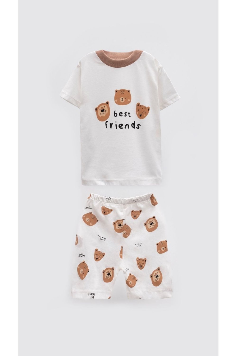 Unisex Bebek Ve Çocuk Ayıcık Desenli Yazlık Pijama Takımı - Best Friends 0-4 Yaş