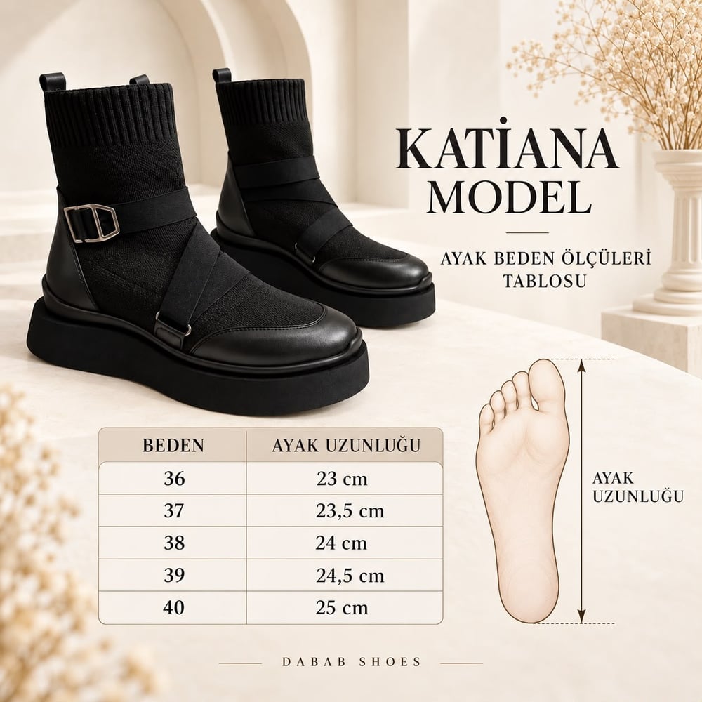 Katiana Kadın Siyah Lastik Detaylı Rahat Kalın Taban Triko Spor Bot