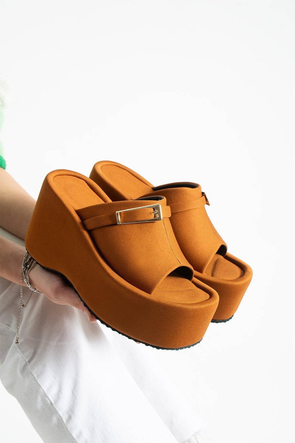 LUNARA Kadın Taba 10 cm Platform Topuk Tokalı Kalın Taban Terlik Sandalet