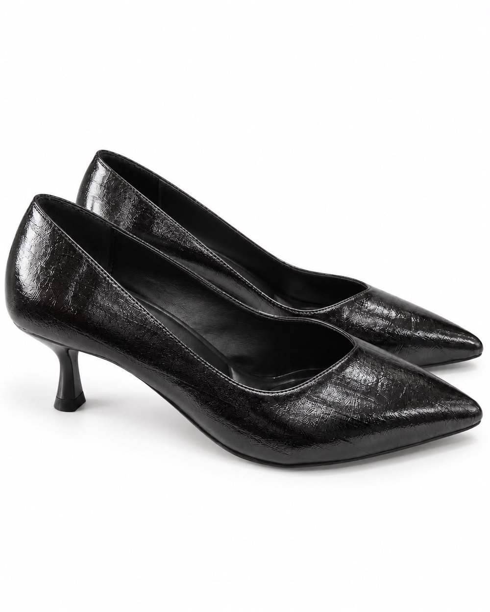 MUGE Kadın Siyah Sivri Burun Kırışık Desenli Rugan 5 Cm İnce Topuklu Stiletto Ayakkabı