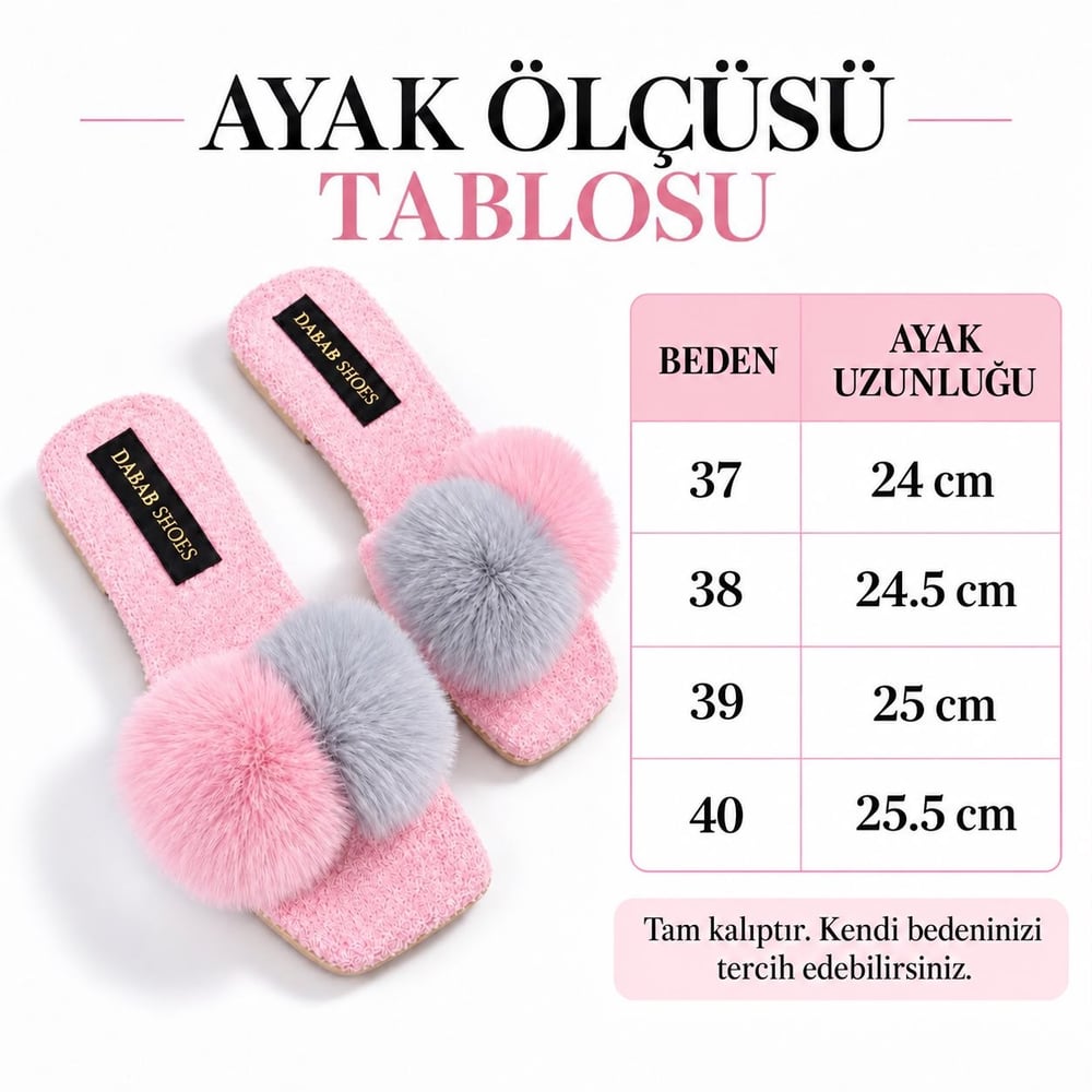 POMELLA Kadın Pembe Çift Ponponlu Peluş Bantlı Kaymaz Tabanlı Önü Açık Ev Terliği