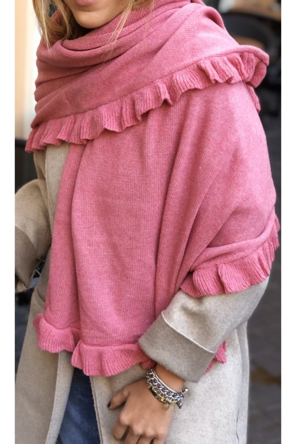 ¿ Pembe Renk Evıe Triko Şal Atkı Kadın Giyim Aksesuar
