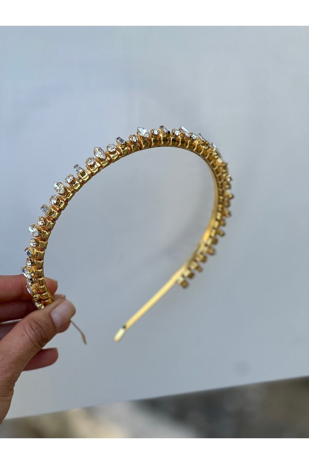 Bridal Kristal Taşlı Gold Taç Gelin Saç Aksesuarı