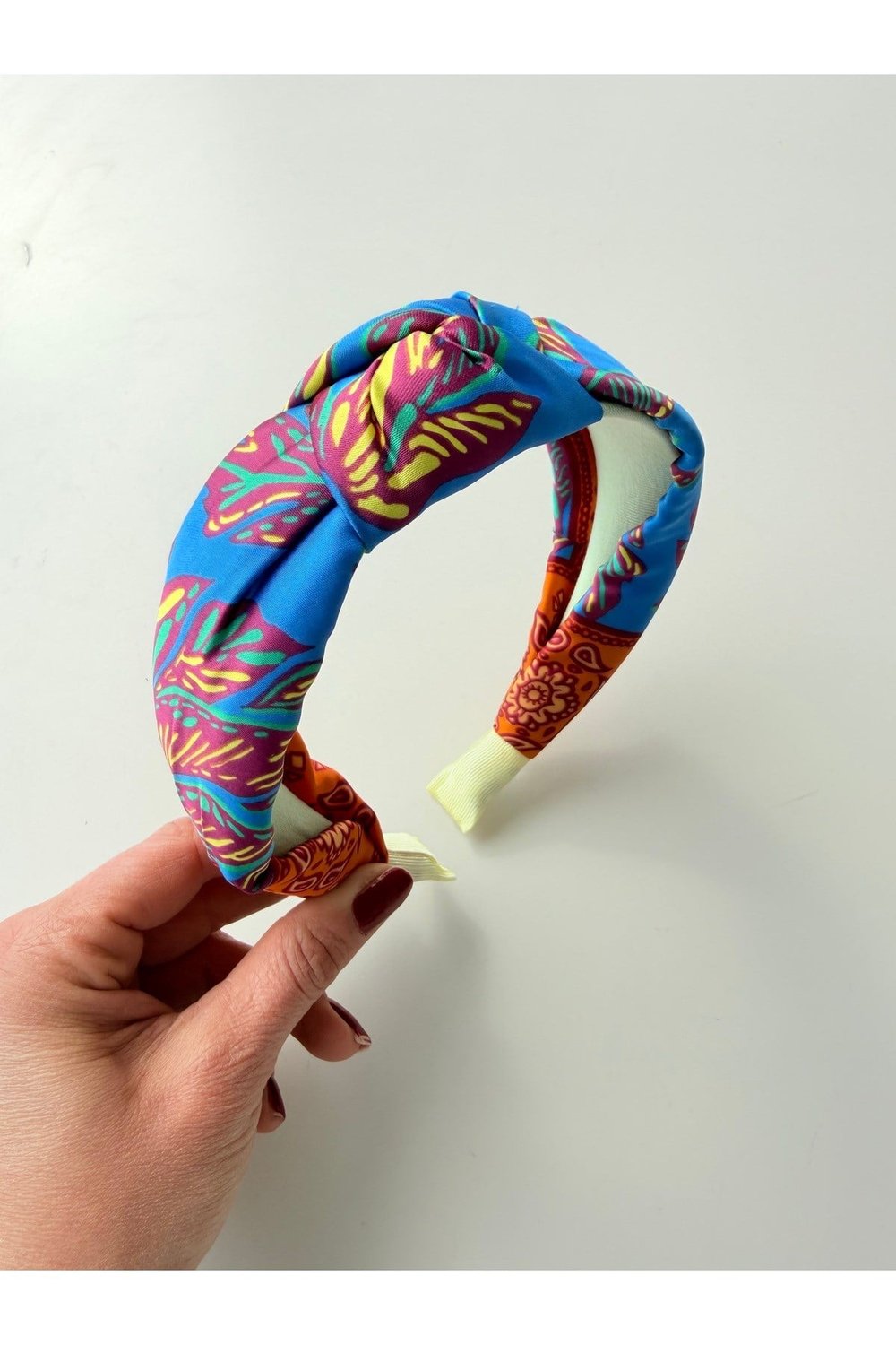 Mavi Desenli Düğümlü Taç Bandana Saç Aksesuarı