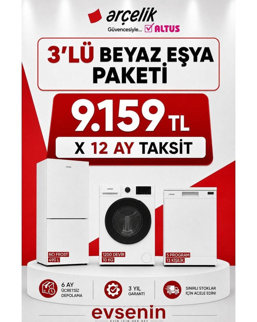 Arçelik 3'lü Beyaz Eşya Paketi