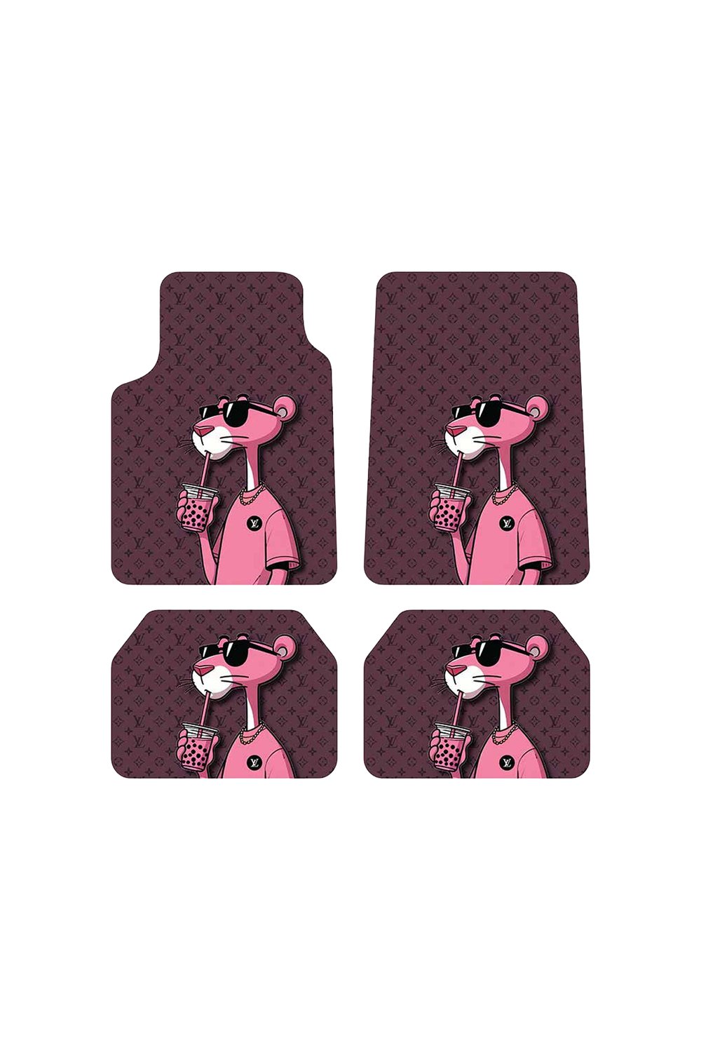 OEM Pink Panther Monogram Tasarımlı 4 Parça Üniversal Halı Paspas Seti