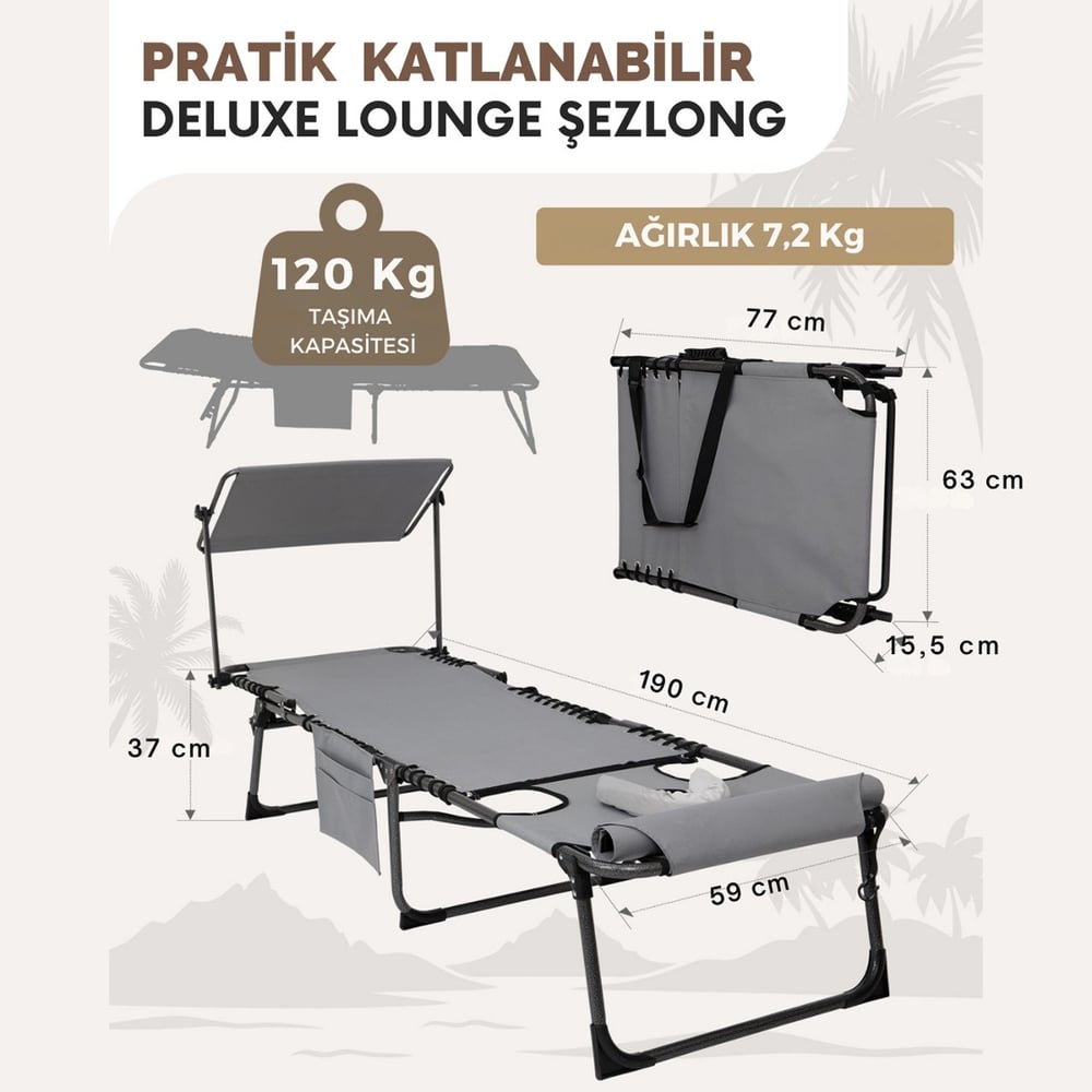 KingCamp Magnolia B10 Plus Hands-Free Premium 7 Kademeli Katlanır Şezlong Grey