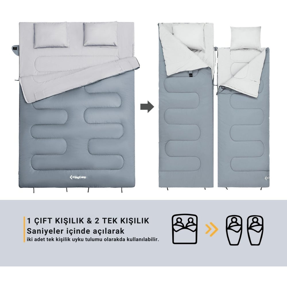 Kingcamp Oxygen 250-D Çift Kişilik Yastıklı Uyku Tulumu M.grey