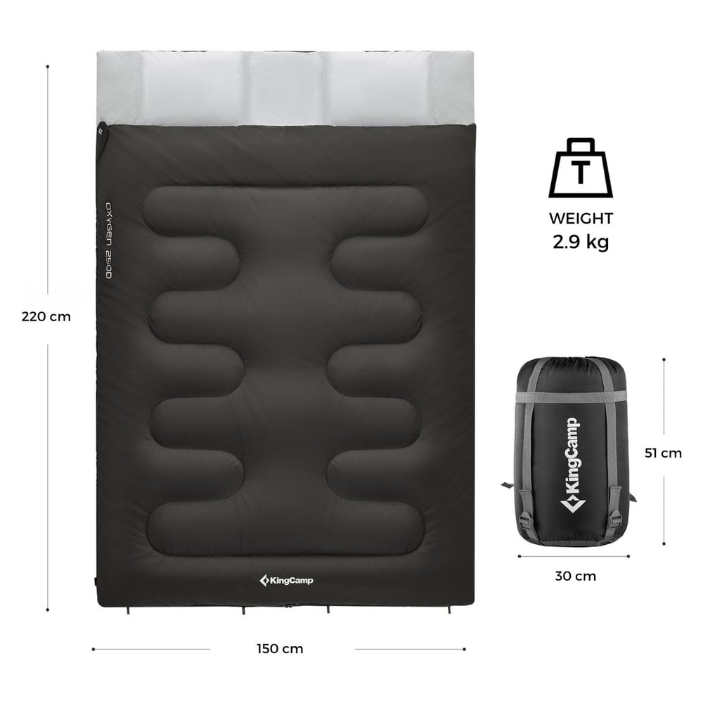 Kingcamp Oxygen 250-D Çift Kişilik Yastıklı Uyku Tulumu Black
