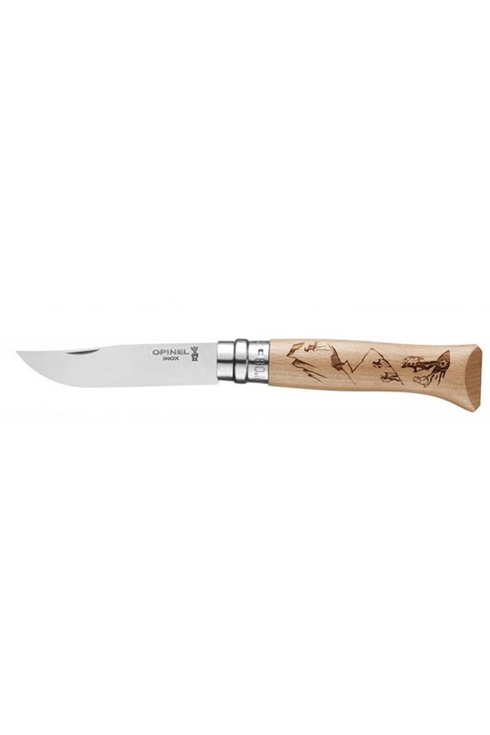 Opinel Kayak Desenli N°8 Meşe Saplı Inox/Çelik Çakı 