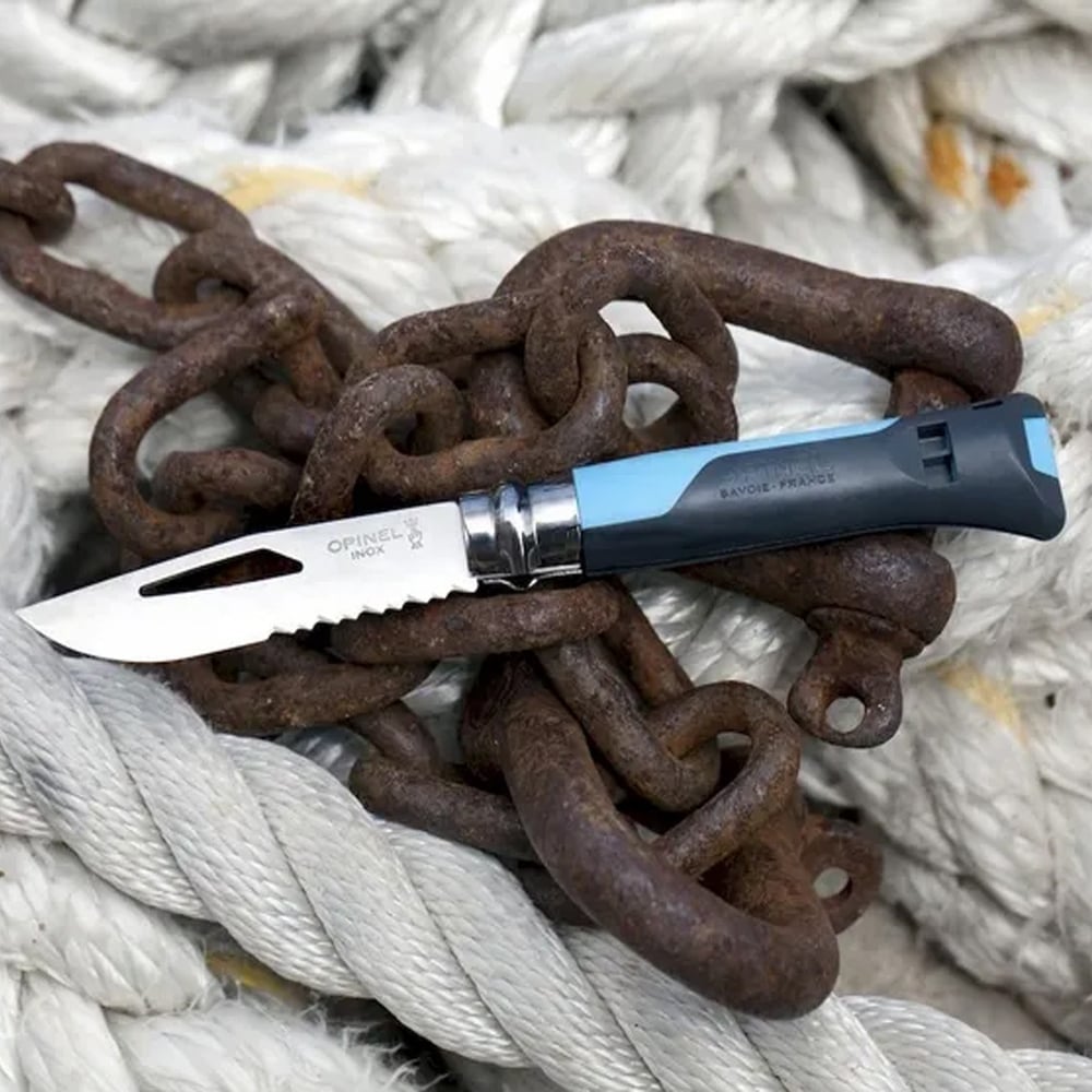 Opinel N°8 Düdüklü Polimer Sap Tırtıklı Inox/Çelik Mavi Çakı 