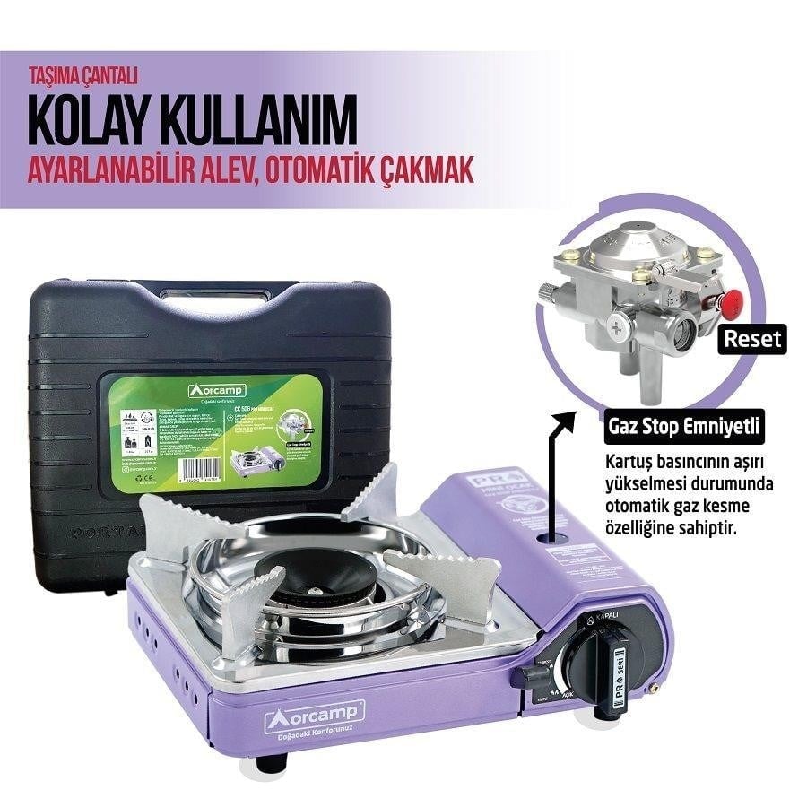 Orcamp Mini Çantalı Kamp Ocağı Mor 4 Kartuşlu Set