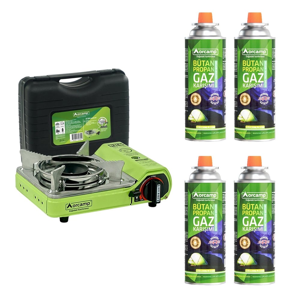 Orcamp Mini Çantalı Kamp Ocağı Yeşil 4 Kartuşlu Set