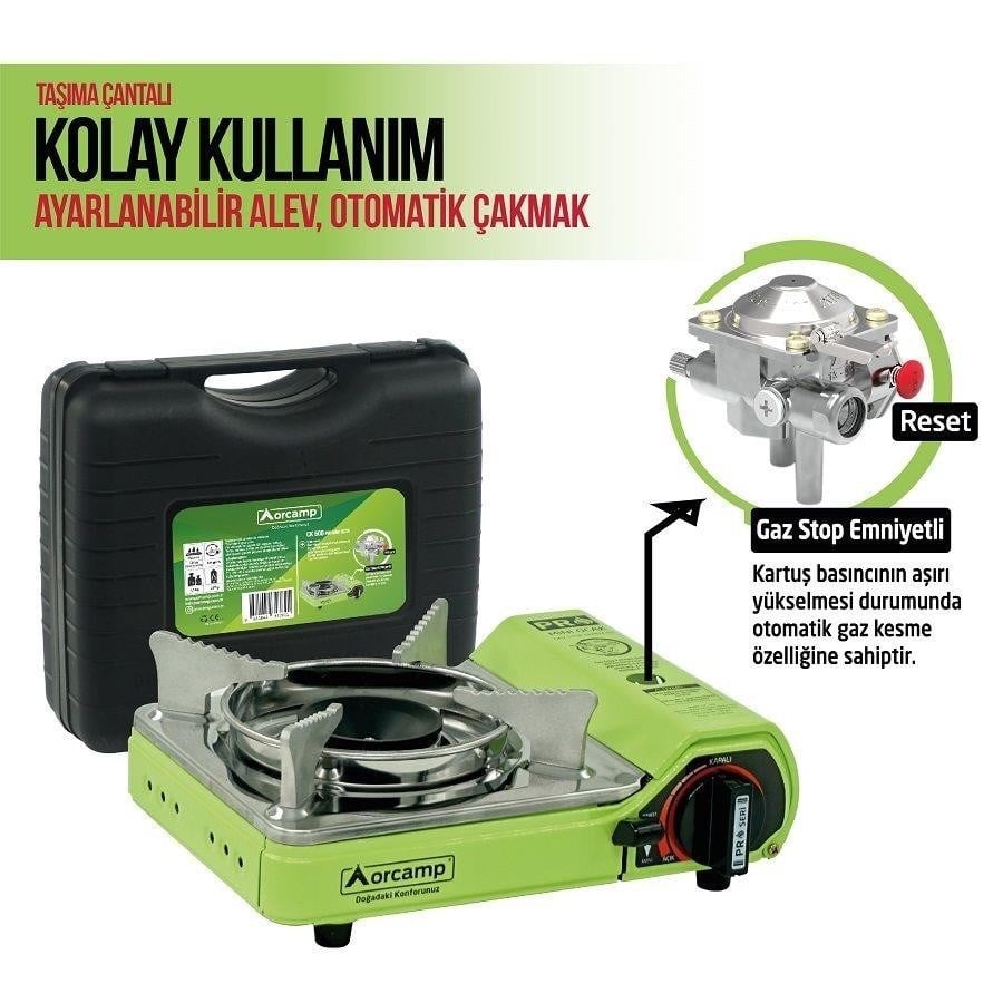Orcamp Mini Çantalı Kamp Ocağı Yeşil 4 Kartuşlu Set