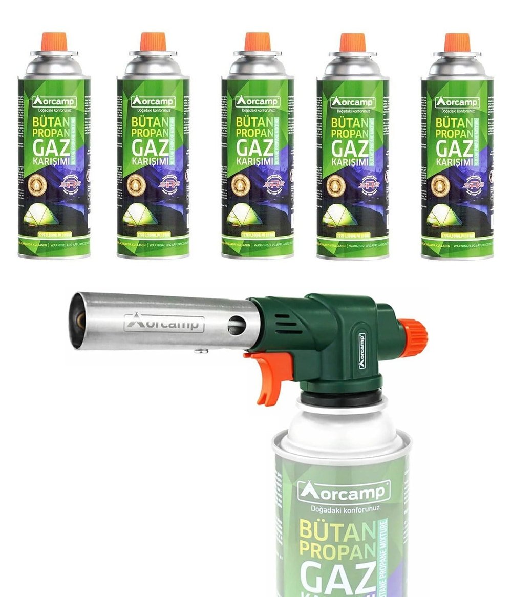 Orcamp Profesyonel Pürmüz Başlık + 5 Adet 227 Gram Gaz Kartuş Seti