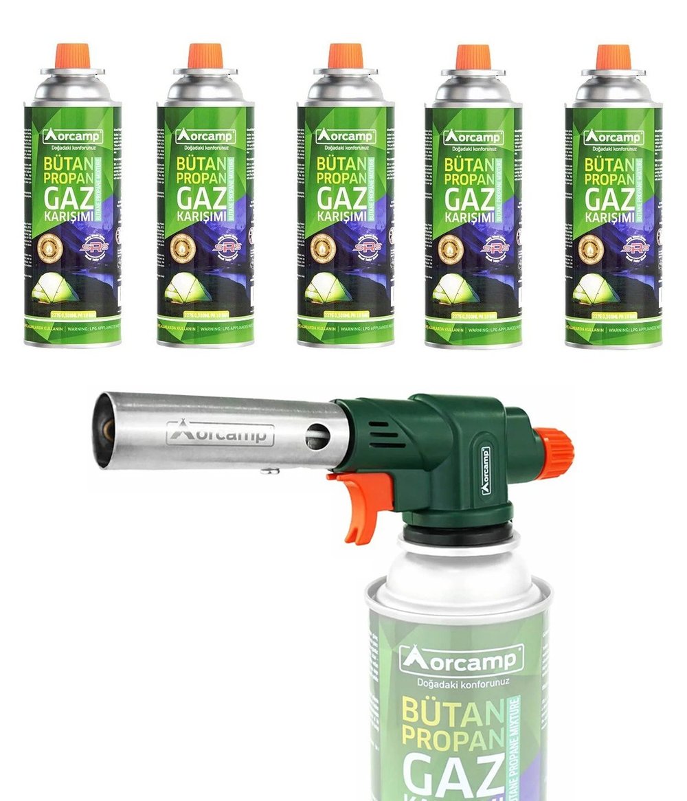 Orcamp Profesyonel Pürmüz Başlık + 5 Adet 227 Gram Gaz Kartuş Seti