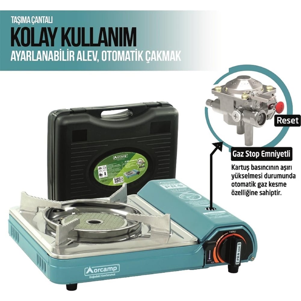 Orcamp Seramik Pro Portatif Ocak + 4 Adet Kartuş Seti