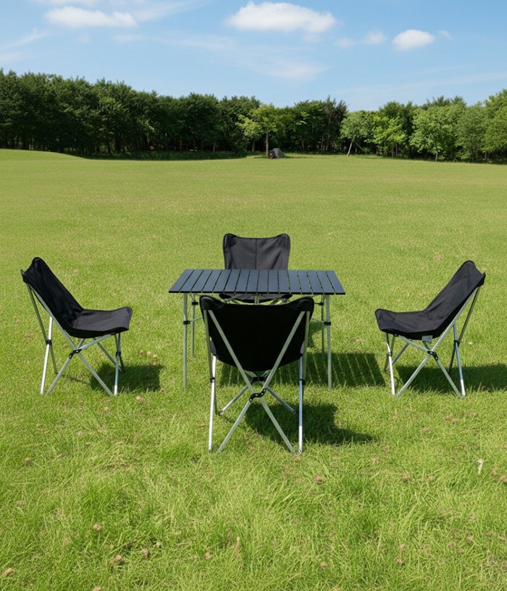 Yek Outdoor 4 Kişilik Alüminyum Kamp Masa Sandalye Seti - Siyah