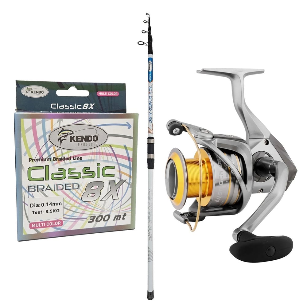 Yek Outdoor Hazır Olta Seti Okuma Avenger Av-8000 Olta Makinesi&Kendo Sea Power Surf 4.20m 100-250gr Olta Kamışı