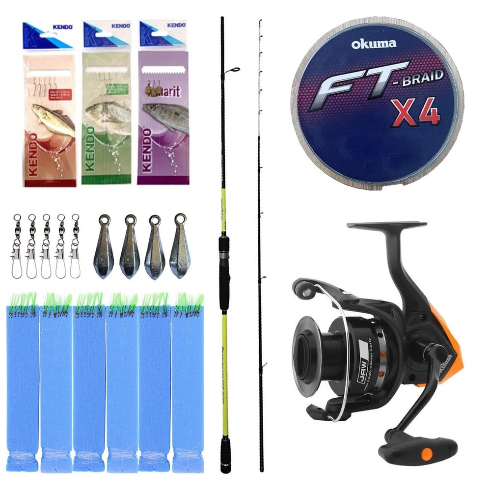 Yek Outdoor Hazır Tekne Oltası Seti Okuma Orata Squid Spin 180cm 100-200gr 2 Parça Tekne Kamışı&Okuma JAW-65 3+1BB Olta Makinesi