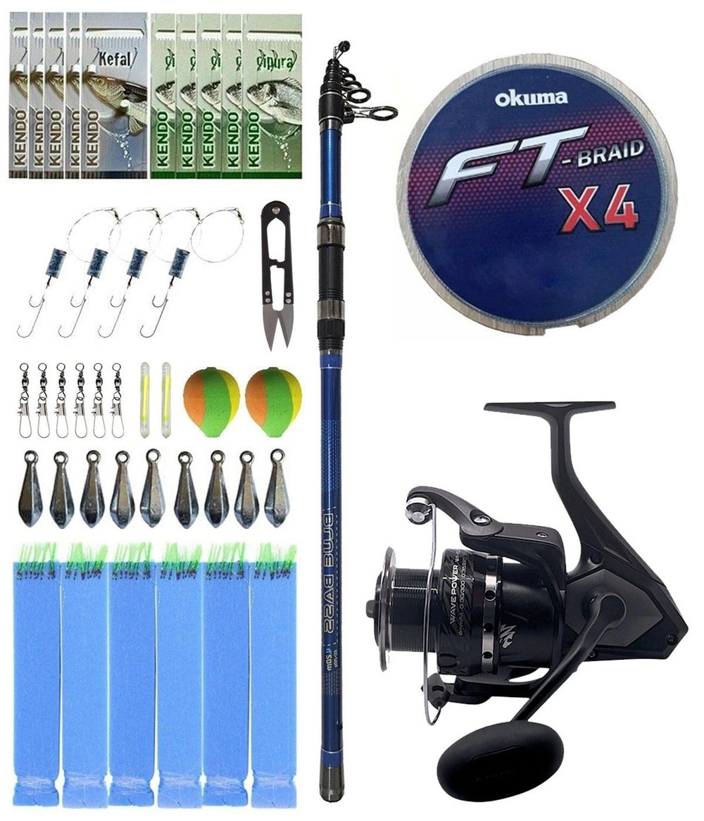 Yek Outdoor Surf Olta Seti Kendo Blue Bass 4.20m 100-250gr Olta Kamışı&Okuma Wave Power WP-8000A1 Olta Makinesi