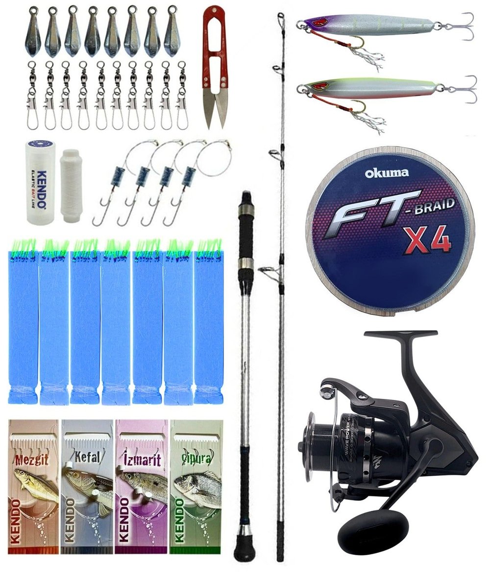 Yek Outdoor Tekne Olta Seti Shimano Kamış Alivio Boat 1,50m 200g 1+1pc&Okuma Wave Power WP-6000A1 Olta Makinesi
